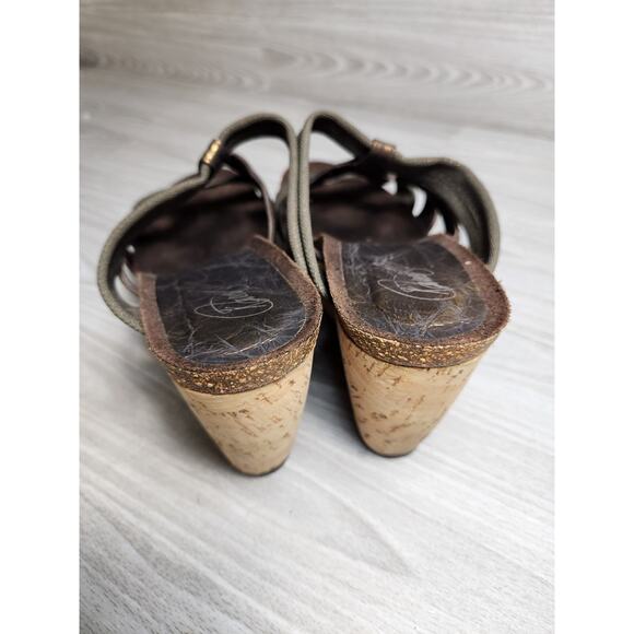 Donald J Pliner  Mule Sandals Bronze Brown Cork Heel Size 9.5 Womens Bethia - Picture 9 of 10